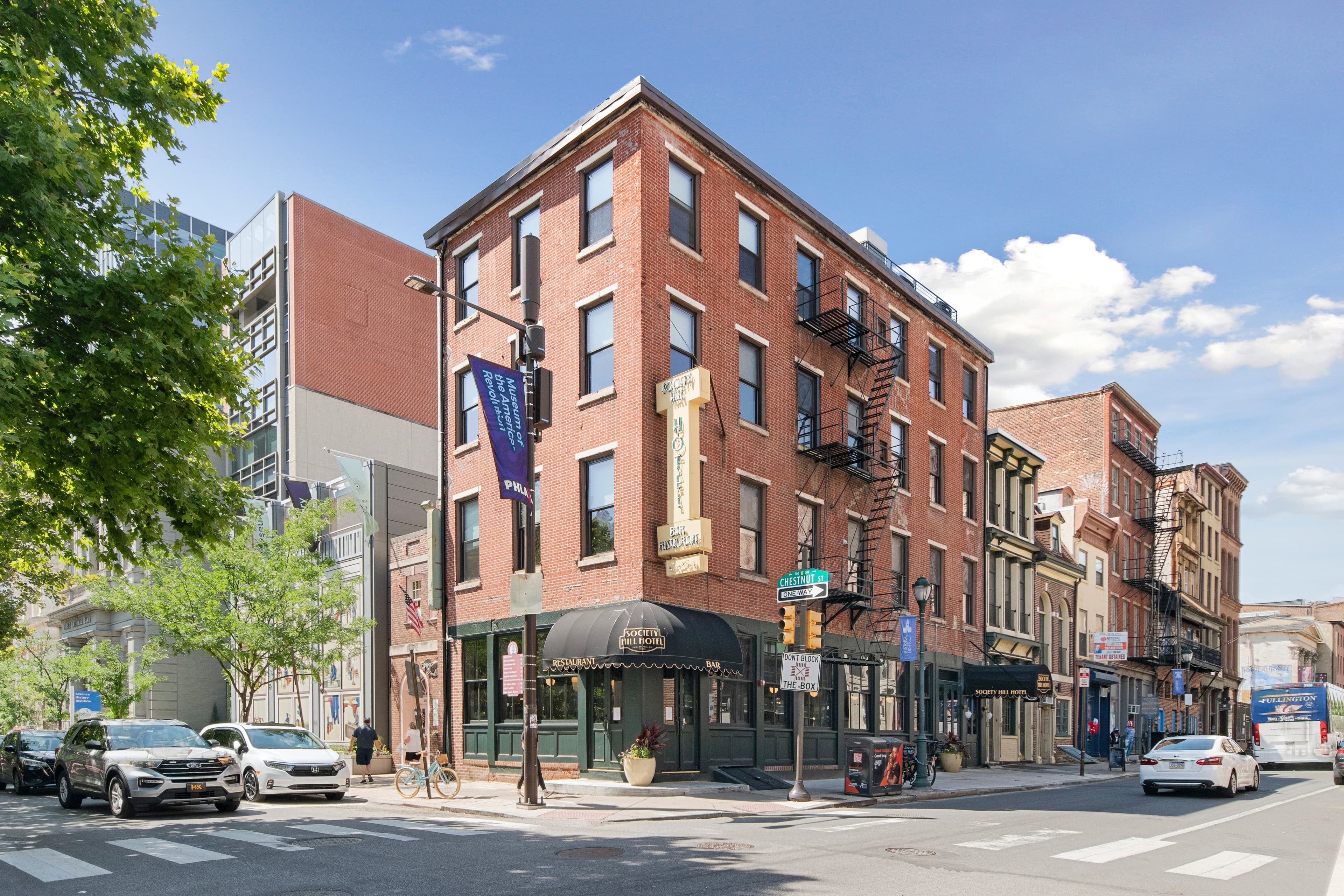 Society Hill Hotel — the full corner building at 301 Chestnut in Old City Philadelphia
